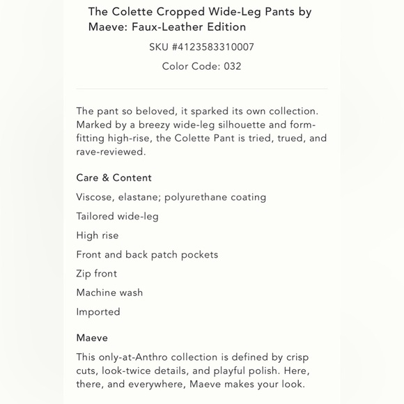 Chic Anthropologie Olive Green Pleather Wide Leg Cropped Pants - Picture 6 of 6